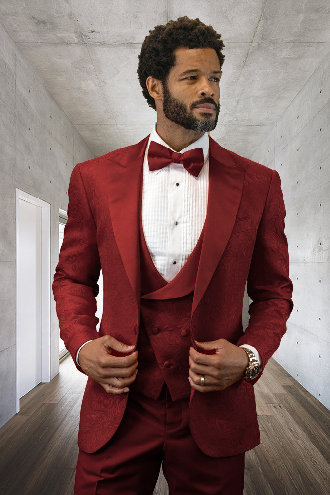 Statement Belagio 3 Piece Tailor Fit Tuxedo (Free Matching Bowtie) - Black