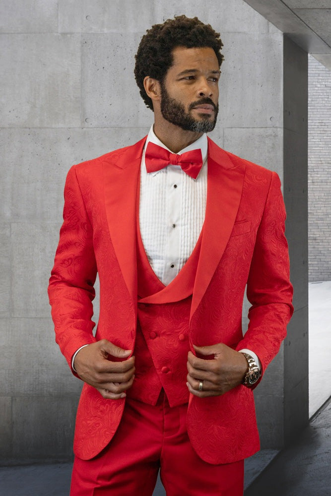 "Caesar" Red 1-Button Shawl Tuxedo (4-Piece Set)