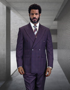 Statement Men's Double Breasted Plaid Purple Eggplant Designer Suit Imperial