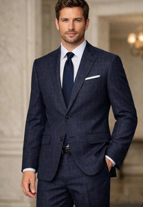 Statement Mens Modern Fit 2 Piece 100% Super 200s Wool Suit – Single Breasted Notch Lapel Jacket