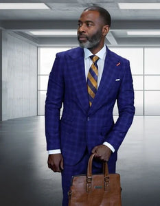 Statement Mens Modern Fit 2 Piece 100% Wool Suit – Wide Peak Lapel, One Button Jacket