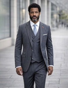 Statement Mens Modern Fit 3 Piece 100% Super 200s Wool Suit – Various Patterns, Double Breasted Vest