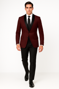 Burgundy Polka-Dot Pattern Tuxedo for Men's