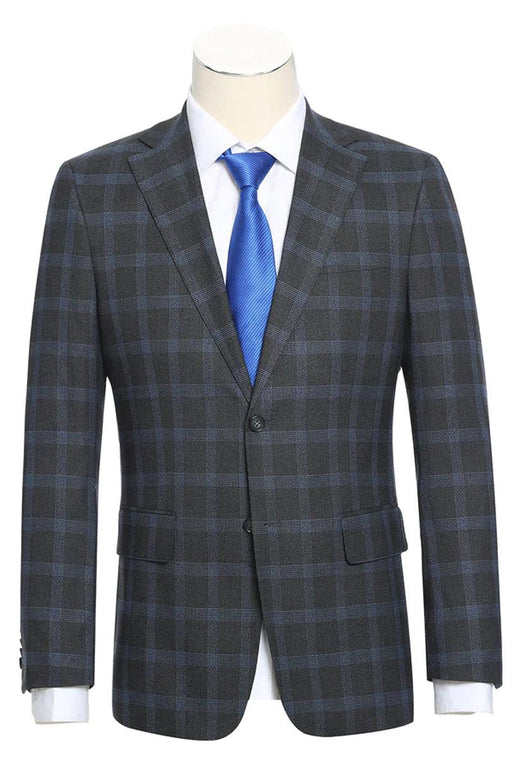 Stylish English Laundry Charcoal Grey Windowpane Suit: Slim Fit, Notch Lapel, 2-Button. - USA Men's Outlet