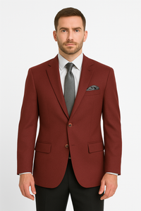 Burgundy Poplin Blazer with Gray Tie