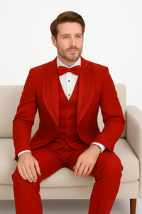 Italian Red Wool 3-Piece Modern Fit Tuxedo