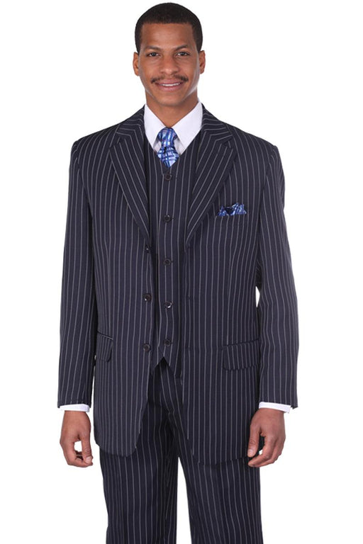 Suggested Product Title: 
Fortino Landi Men's Navy Pinstripe 3-Button Vested Gangster Suit - USA Men's Outlet