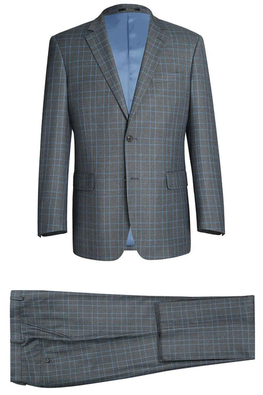 Suits

Renoir Suits Men's Classic 2-Button Suit in Grey Blue Windowpane Plaid - USA Men's Outlet