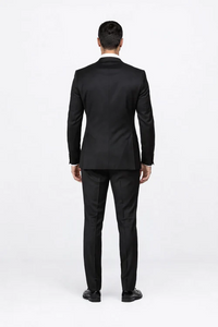 Suits With Baggy Pleated Pants - Wide Leg Pants 100% Wool - Classic Fit in Black Color by Rossiman