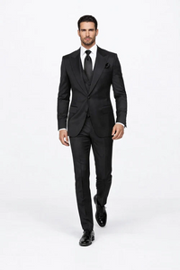 Suits With Baggy Pleated Pants - Wide Leg Pants 100% Wool - Classic Fit in Black Color by Rossiman