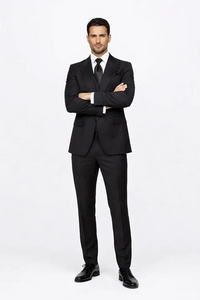 Suits With Baggy Pleated Pants - Wide Leg Pants 100% Wool - Classic Fit in Black Color by Rossiman