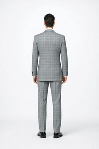 Rossiman Men’s Grey Prince of Wales Check Suit – Glen Plaid Double-Breasted Two-Piece
