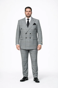 Rossiman Men’s Grey Prince of Wales Check Suit – Glen Plaid Double-Breasted Two-Piece