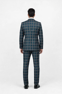 Suits With Baggy Pleated Pants - Wide Leg Pants 100% Wool - Classic Fit in Green Color by Rossiman