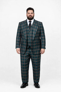 Suits With Baggy Pleated Pants - Wide Leg Pants 100% Wool - Classic Fit in Green Color by Rossiman