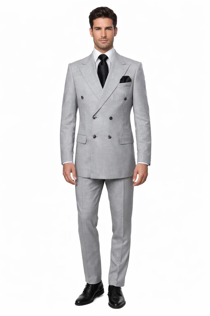Rossiman Men’s Grey Wool Suit – Classic Fit with Baggy Pleated Wide-Leg Trousers