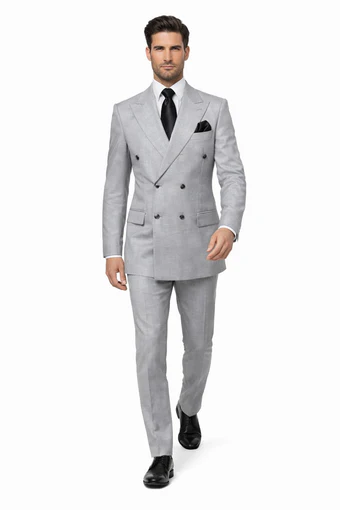 Rossiman Men’s Grey Wool Suit – Classic Fit with Baggy Pleated Wide-Leg Trousers
