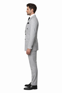 Suits With Baggy Pleated Pants - Wide Leg Pants 100% Wool - Classic Fit in Grey Color by Rossiman