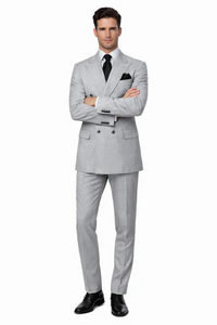 Suits With Baggy Pleated Pants - Wide Leg Pants 100% Wool - Classic Fit in Grey Color by Rossiman
