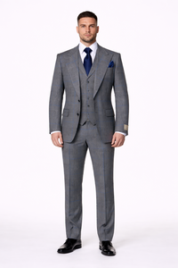 Suits With Baggy Pleated Pants - Wide Leg Pants 100% Wool - Classic Fit Gray Color by Rossiman