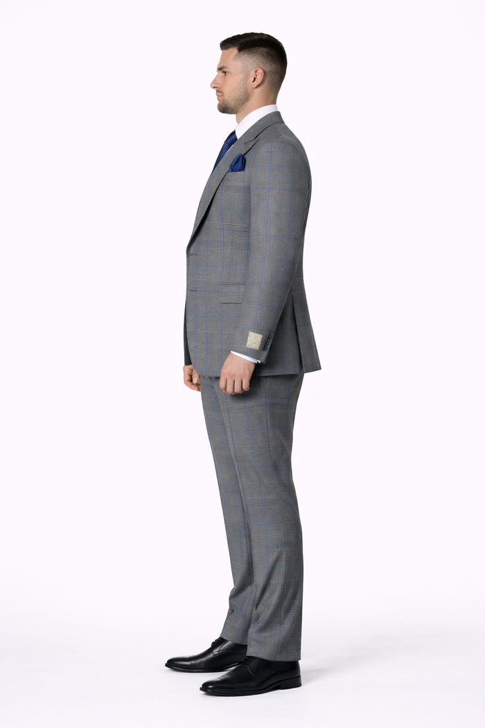 Suits With Baggy Pleated Pants - Wide Leg Pants 100% Wool - Classic Fit Gray Color by Rossiman