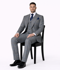 Suits With Baggy Pleated Pants - Wide Leg Pants 100% Wool - Classic Fit Gray Color by Rossiman