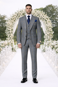 Suits With Baggy Pleated Pants - Wide Leg Pants 100% Wool - Classic Fit Gray Color by Rossiman