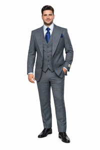 Suits With Baggy Pleated Pants - Wide Leg Pants 100% Wool - Classic Fit Gray Color by Rossiman