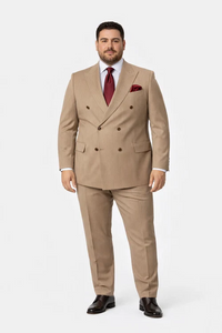 Suits With Baggy Pleated Pants - Wide Leg Pants 100% Wool - Classic Fit in Light Brown with Brown Pinstripe Color by Rossiman