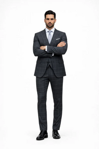 Suits With Baggy Pleated Pants - Wide Leg Pants 100% Wool - Classic Fit in Navy by Rossiman