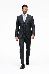 Suits With Baggy Pleated Pants - Wide Leg Pants 100% Wool - Classic Fit in Navy by Rossiman