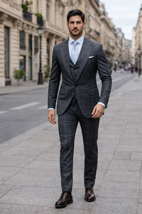 Suits With Baggy Pleated Pants - Wide Leg Pants 100% Wool - Classic Fit in Navy by Rossiman