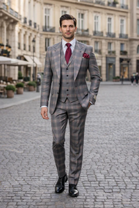 Suits With Baggy Pleated Pants - Wide Leg Pants 100% Wool - Classic Fit Single Breast Lapel Vest by Rossiman