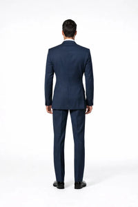 Suits With Baggy Pleated Pants - Wide Leg Pants 100% Wool - Classic Fit in Navy with White Pinstripe Color by Rossiman