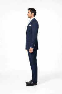 Suits With Baggy Pleated Pants - Wide Leg Pants 100% Wool - Classic Fit in Navy with White Pinstripe Color by Rossiman