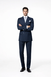 Suits With Baggy Pleated Pants - Wide Leg Pants 100% Wool - Classic Fit in Navy with White Pinstripe Color by Rossiman