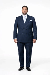 Suits With Baggy Pleated Pants - Wide Leg Pants 100% Wool - Classic Fit in Navy with White Pinstripe Color by Rossiman