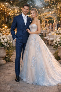 Suits With Baggy Pleated Pants - Wide Leg Pants 100% Wool - Classic Fit in Navy with White Pinstripe Color by Rossiman