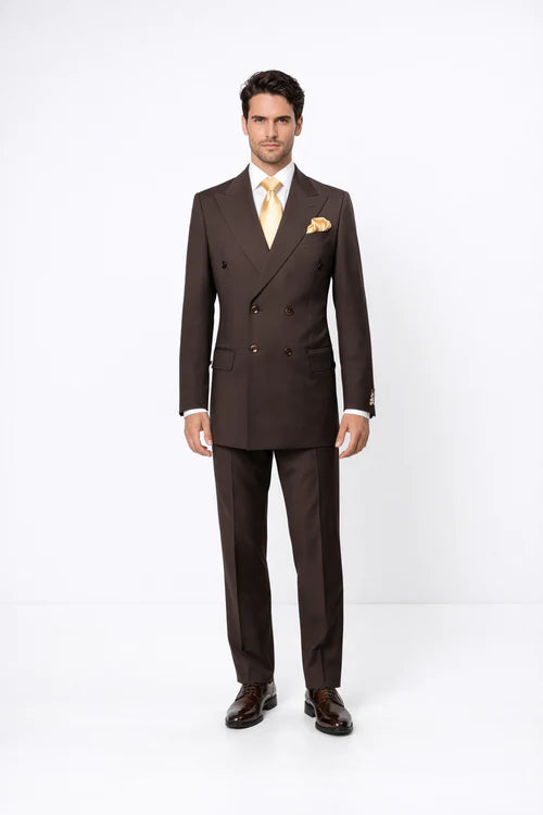 Rossiman Men’s Brown Wool Suit – Classic Fit with Baggy Pleated Wide-Leg Trousers