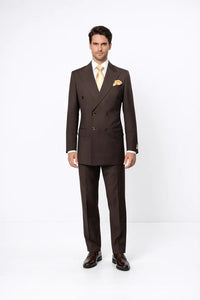Rossiman Men’s Brown Wool Suit – Classic Fit with Baggy Pleated Wide-Leg Trousers