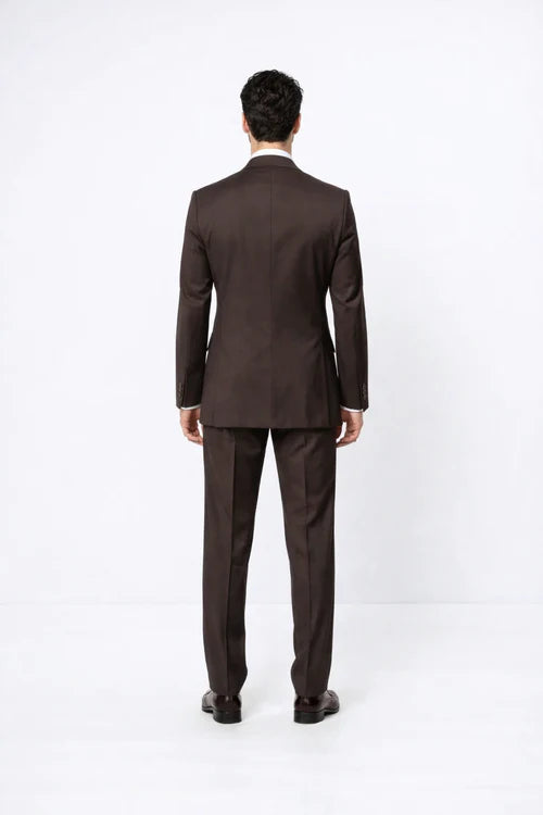 Rossiman Men’s Brown Wool Suit – Classic Fit with Baggy Pleated Wide-Leg Trousers