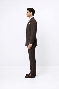 Rossiman Men’s Brown Wool Suit – Classic Fit with Baggy Pleated Wide-Leg Trousers