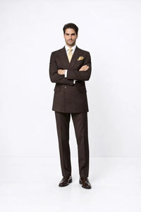 Rossiman Men’s Brown Wool Suit – Classic Fit with Baggy Pleated Wide-Leg Trousers