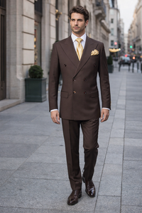 Rossiman Men’s Brown Wool Suit – Classic Fit with Baggy Pleated Wide-Leg Trousers