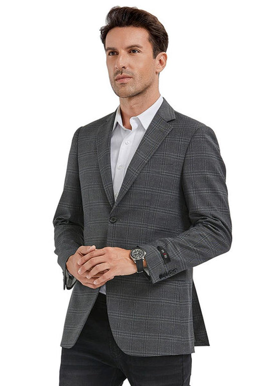 Superfine 

Tazio Superfine Men's Slim-Fit Grey Windowpane Plaid Sport Coat Blazer - USA Men's Outlet