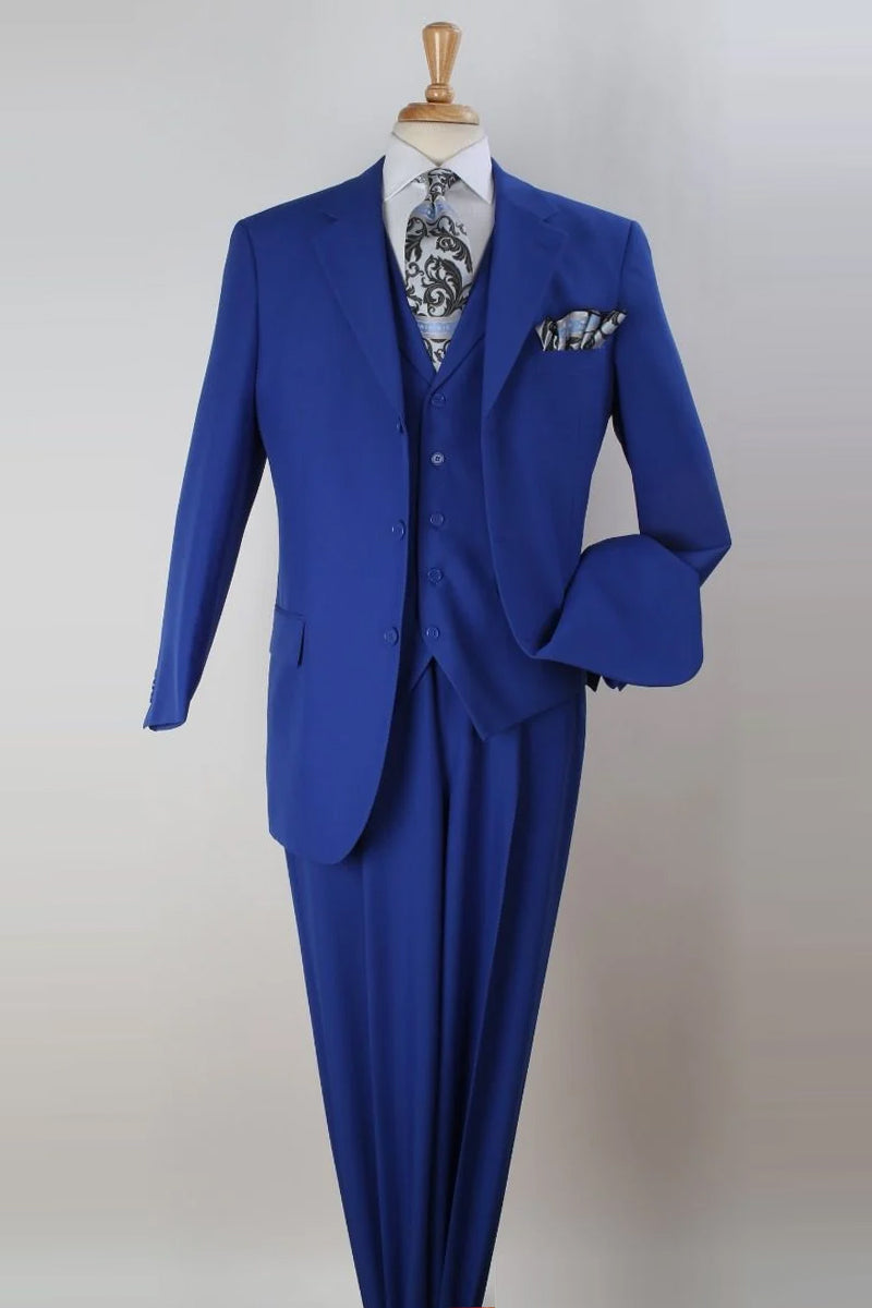 Mens Three Button Classic Fit Vested Suit in Royal Blue — USA Men's Outlet