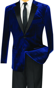Men's Slim Fit Velvet Tuxedo 2 Piece in Navy blue tweed suit