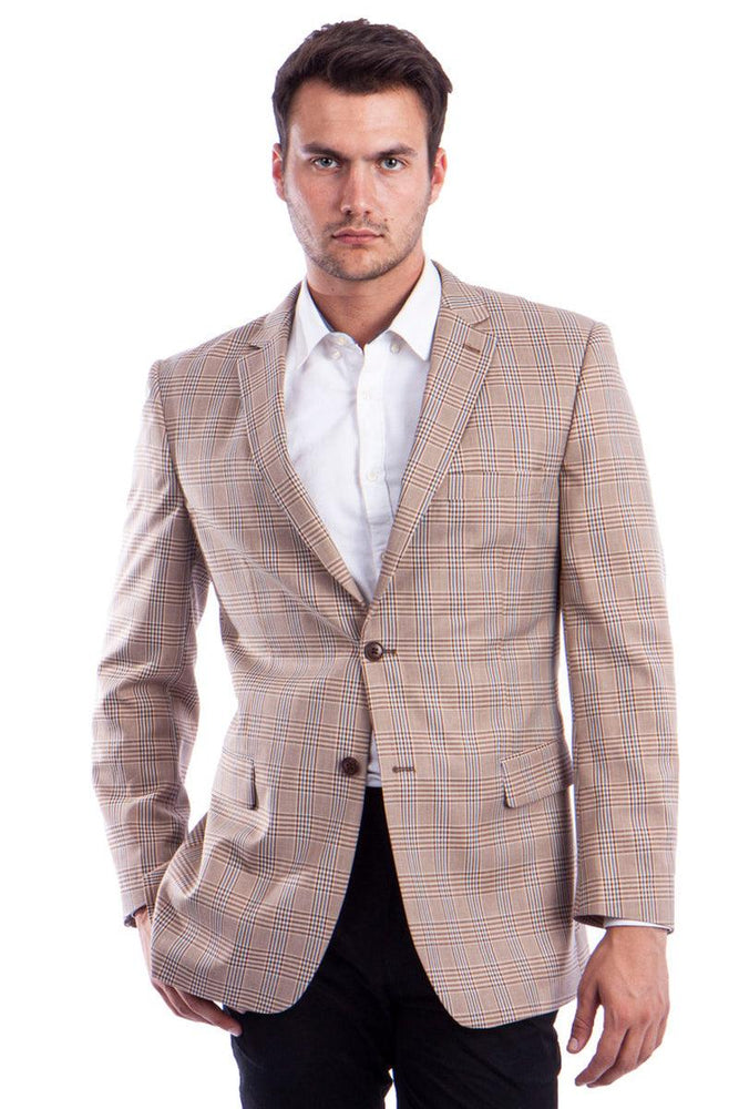 Tailored 

Tazio Men's Tan & Blue Windowpane 2-Btn Reg-Fit Sport Coat - USA Men's Outlet