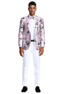 Tailored Titillating Tazio: Slim Fit Paisley Prom Tuxedo Jacket - Pink & Black - USA Men's Outlet