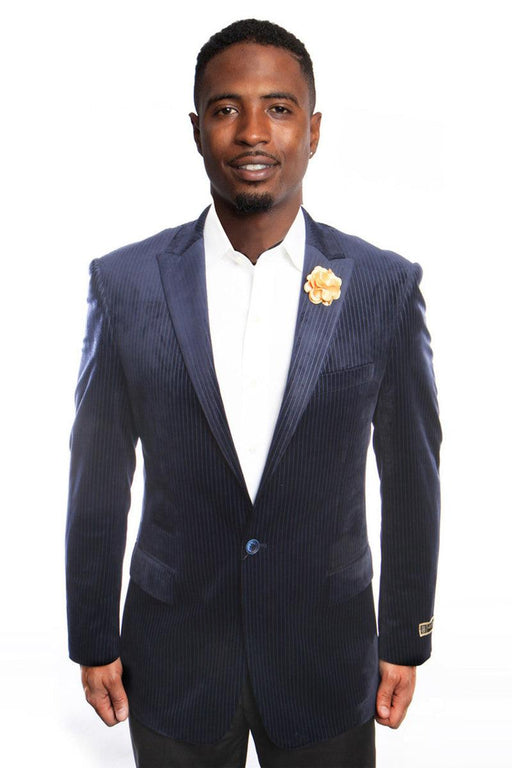 Tailors

Empire Tailors Navy Velvet Men's Blazer- Classy 1-Button Peak Lapel - USA Men's Outlet